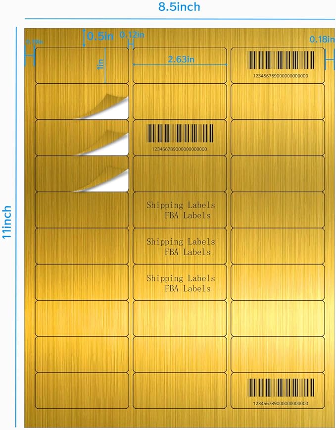 1" x 2-5/8" Address Labels- Gold Shipping Labels Stickers/Mailing Labe Stickers for Laser/Inkjet Printer, Matte- Permanent Adhesive Sticker-DeskoryOffice
