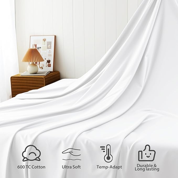 Cotton Flat Sheets Only, 600 TC 100% Cotton Flat Sheet Top Sheet Only, Queen - Image 4