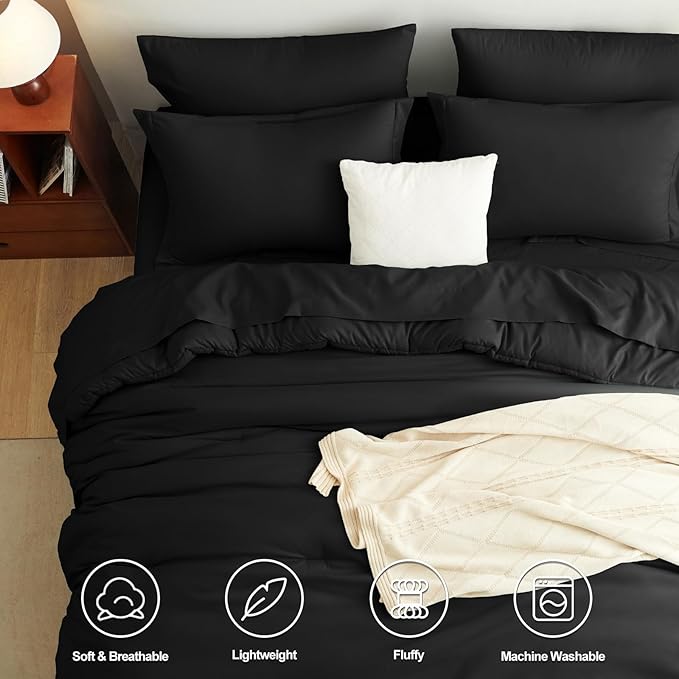 CozyLux Twin Comforter Set Black, 5 Pieces Bed in a Bag Twin Comforter Set - Image 2