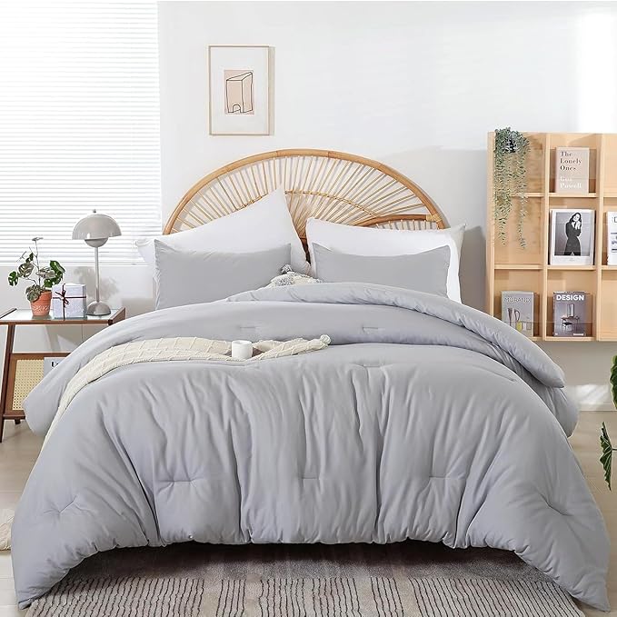 weigelia Full Size Comforter Modern Light Grey 3PCS Microfiber Bed Comforter by WEIGELIA