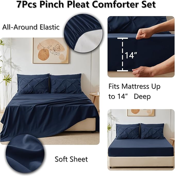 CozyLux Oversized Queen Comforter Sets Navy Blue, 7 Pieces Oversized Queen - Image 5