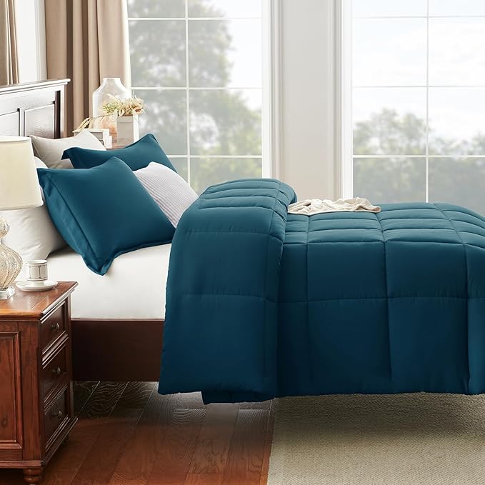 CozyLux Oversized Queen Comforter Set, 3 Pieces Lyons Blue 98x98 Box Stitched - Image 8