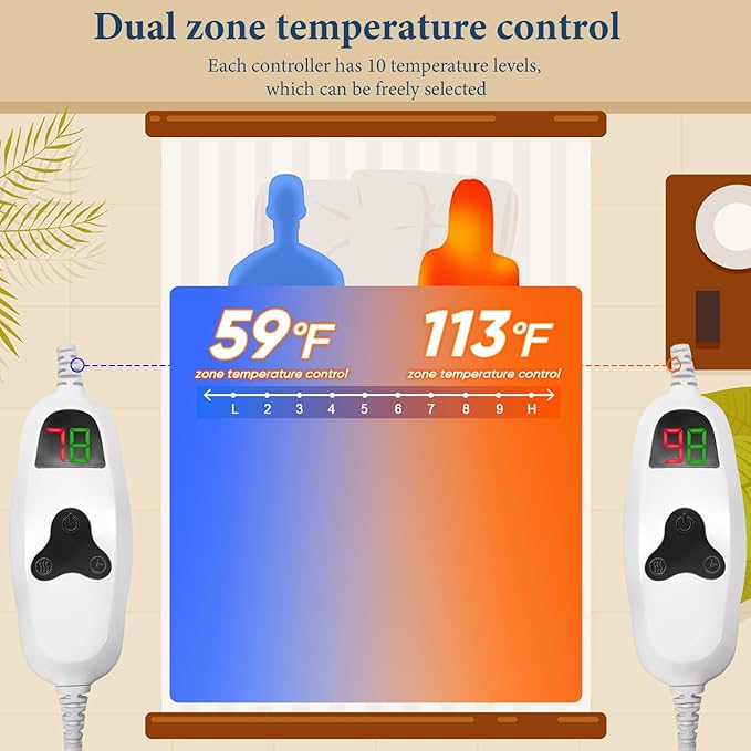 greenoak Heated Blanket Electric Queen Size 84"X90" Dual Control, Heating - Image 6