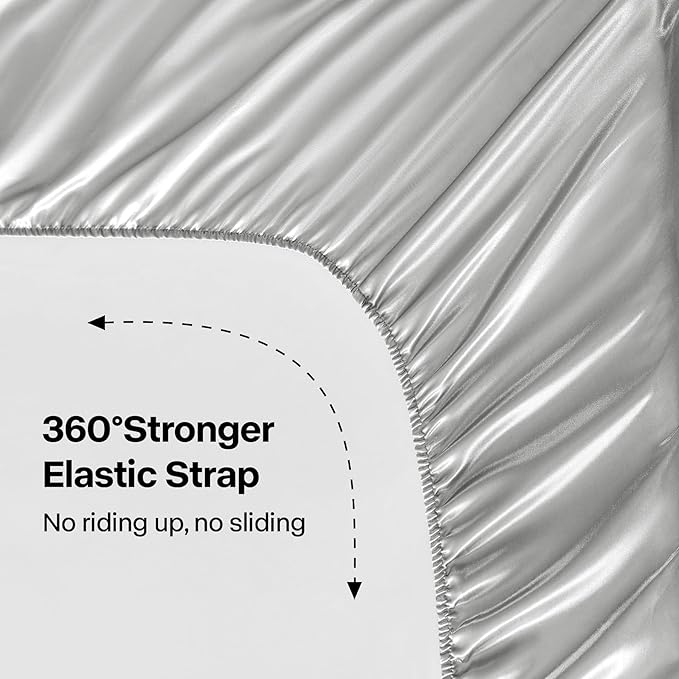 BEDELITE Satin Sheets Queen Size Bed Set, Luxury Soft Grey Silky Sheets - Image 4