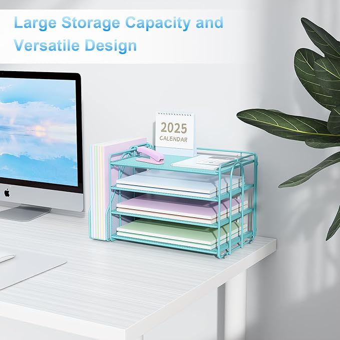 Spacrea Desk Organizers and Accessories, Paper Organizer for Desk with File Organizer, Desk Accessories & Workspace Organizers for Office Supplies (Blue)-DeskoryOffice