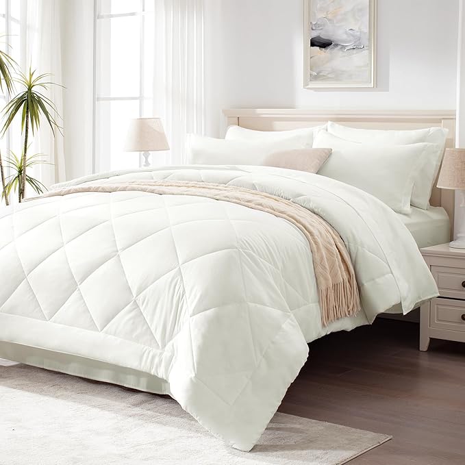Love's cabin Full Comforter Set Ivory, 7 Pieces Full Bed in a Bag, All Season by Lovescabin