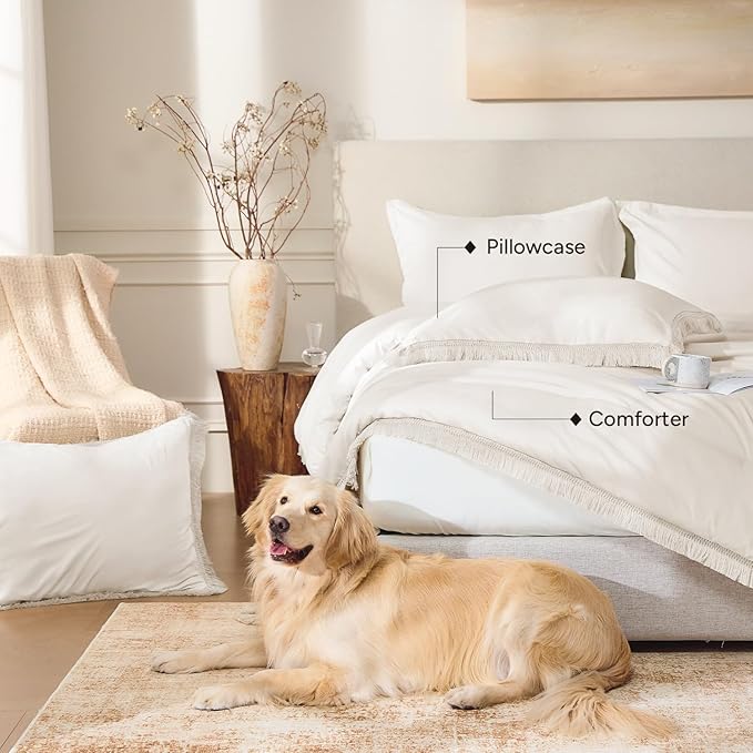 Andency Oversized King Size Comforter Set Beige 128x120, 3 Pieces Boho Soft - Image 7