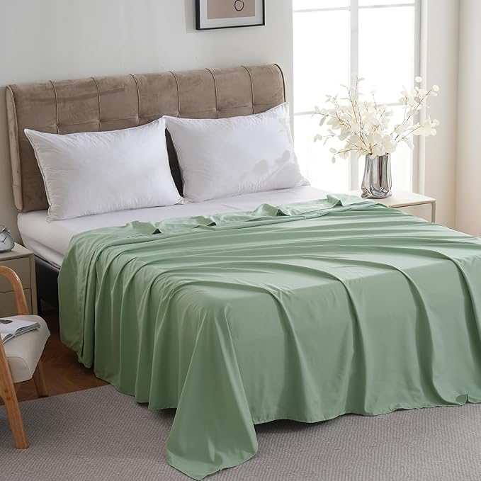 ZPECC Queen Flat Sheet Only 1 Pack, Durable Sage Green Top Bed Sheets - Image 3