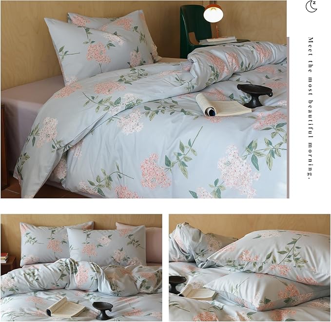 MKXI Floral Duvet Cover Queen 100% Cotton Blue Farmhouse Bedding Soft - Image 3