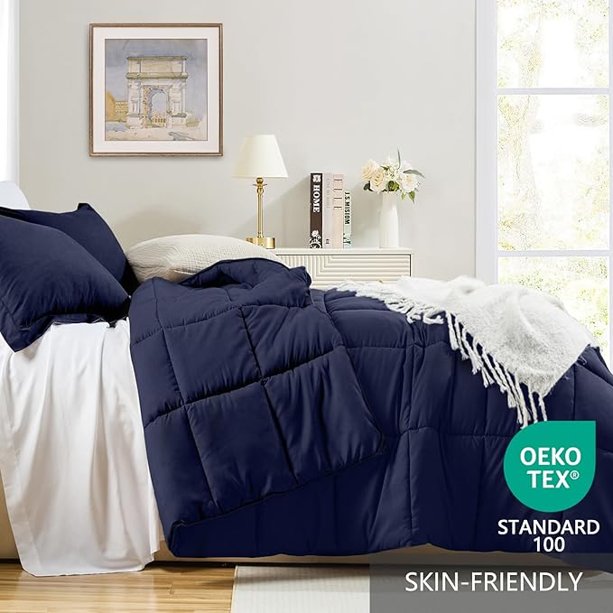 Homelike Moment King Size Comforter Set Navy Blue, Lightweight Comforter Sets - Image 3