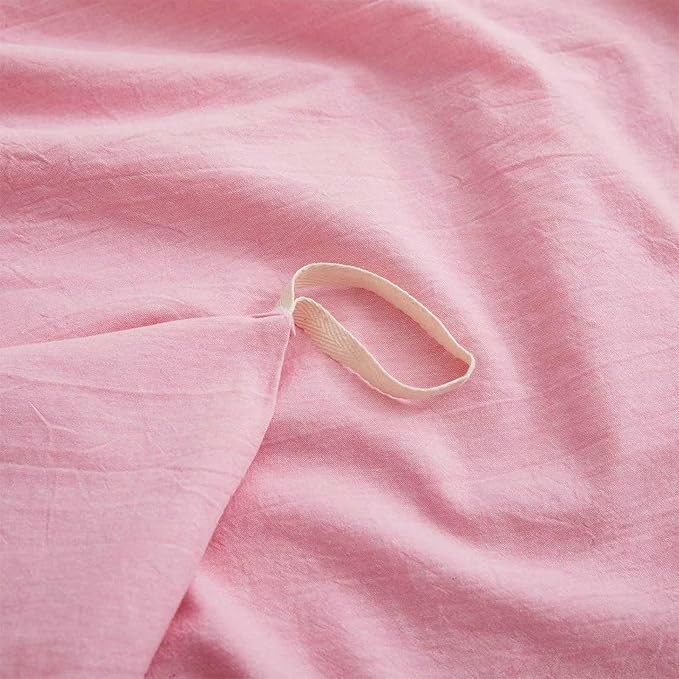 LOVQUE Pink Cotton Duvet Cover Twin Size, Linen Like Natural Bedding Set - Image 5