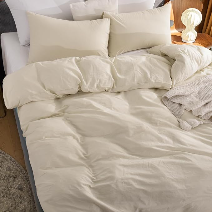 NEXHOME PRO Duvet Cover Set 100% Washed Cotton Full Size Linen Feel Textured - Image 5