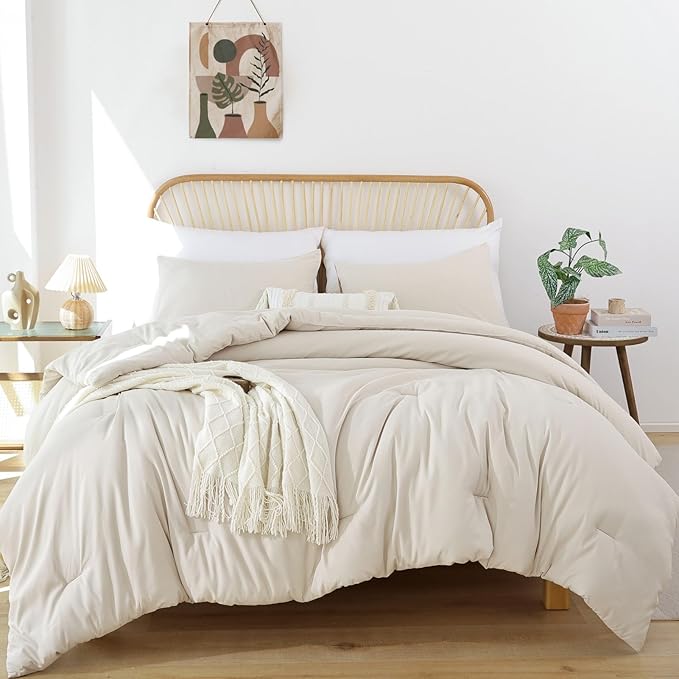 ROSGONIA Beige Comforter Set Queen, All Season Bedding Lightweight Soft - Image 3