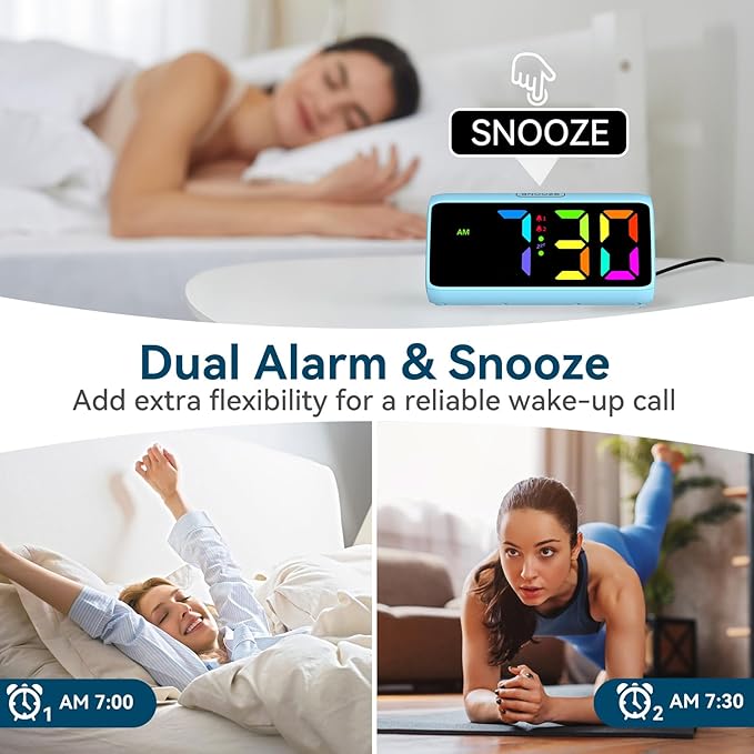 Netzu Loud Alarm Clock for Heavy Sleepers, RGB Alarm Clocks for Bedrooms - Image 4