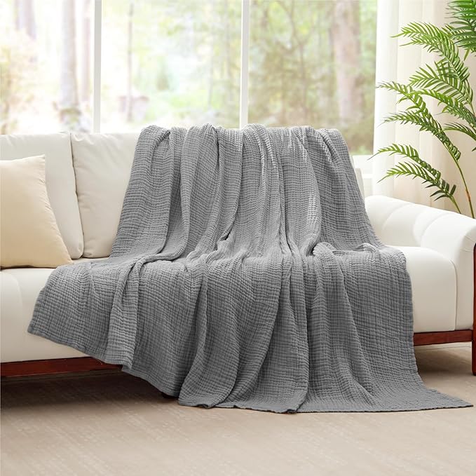 100% Cotton Muslin Blanket Queen 90" x 90", 6 Layers Breathable and Lightweight - Image 8