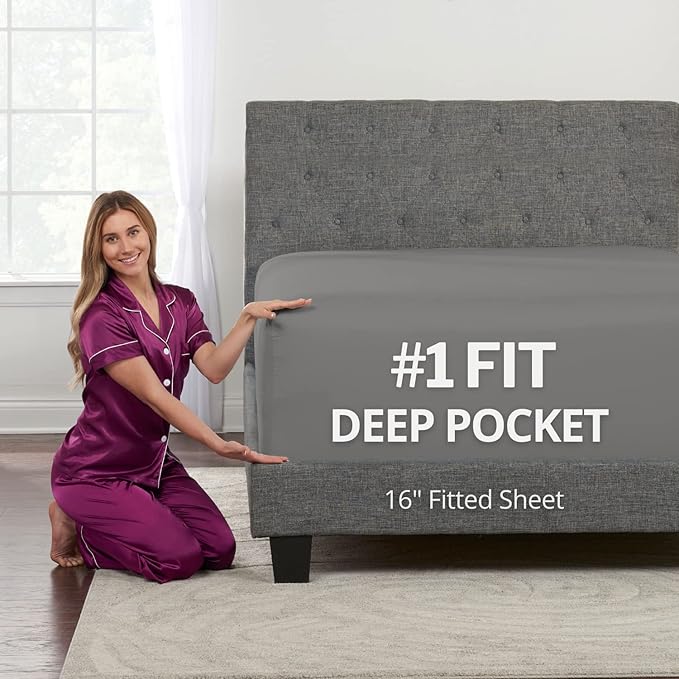 Grey Fitted Sheet Queen Only by DeaLuxeBedding