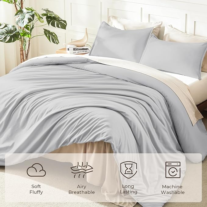 Litanika Light Grey Comforter Full Size, 3 Pieces Lightweight Solid Bedding - Image 3