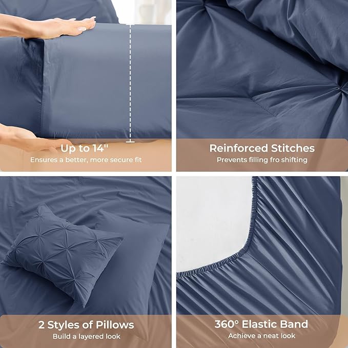 Sasttie Twin XL Comforter Set, 5-Piece Bed in a Bag, Pintuck Bedding Sets - Image 5