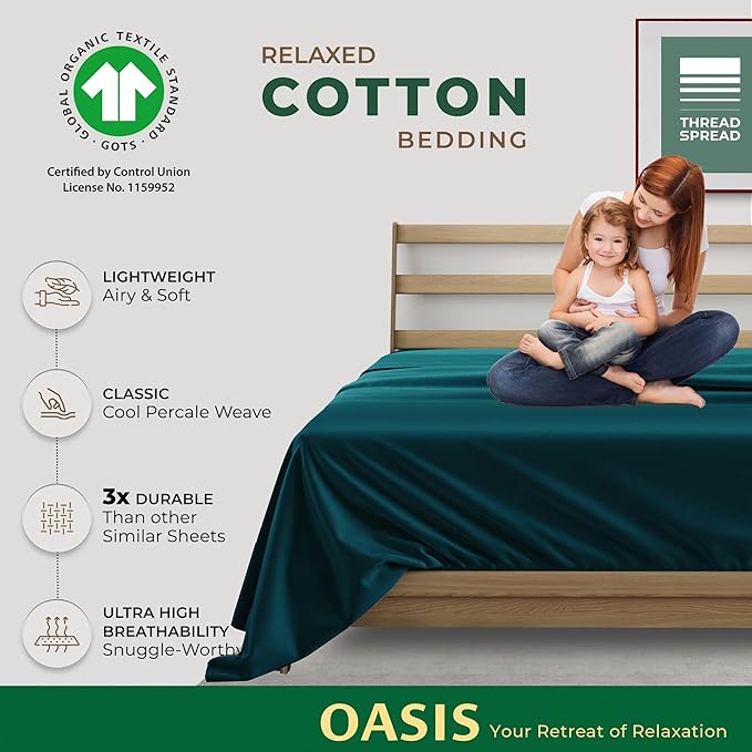 THREAD SPREAD 100% Organic Cotton Percale Flat Sheet Full Size - Image 2