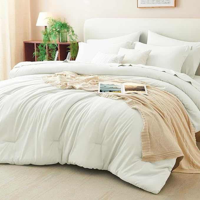 CozyLux Full Size Comforter Sets Ivory, 7 Pieces Bed in a Bag Full Comforter Set by CozyLux