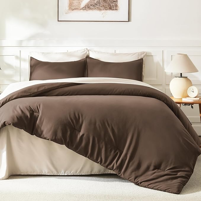 Litanika Comforters Brown Oversized Queen Size, 3 Pieces Lightweight Solid - Image 6