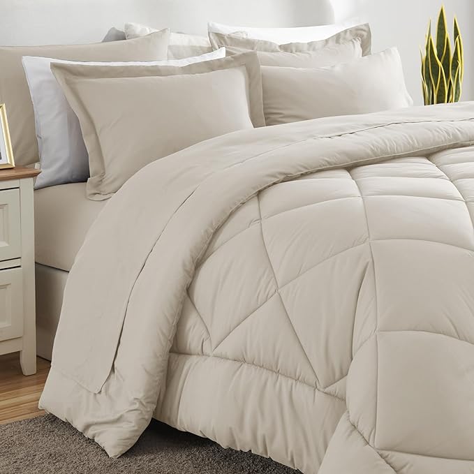 CozyLux Queen Comforter Set Beige - Image 4