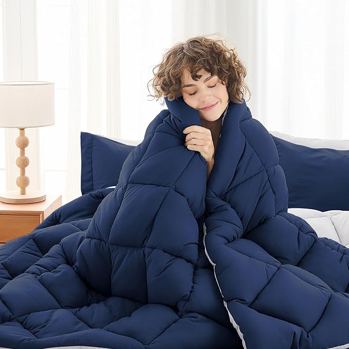 MUXHOMO 7 Pieces Oversized Queen Comforter Set, Reversible Bed in a Bag - Image 2