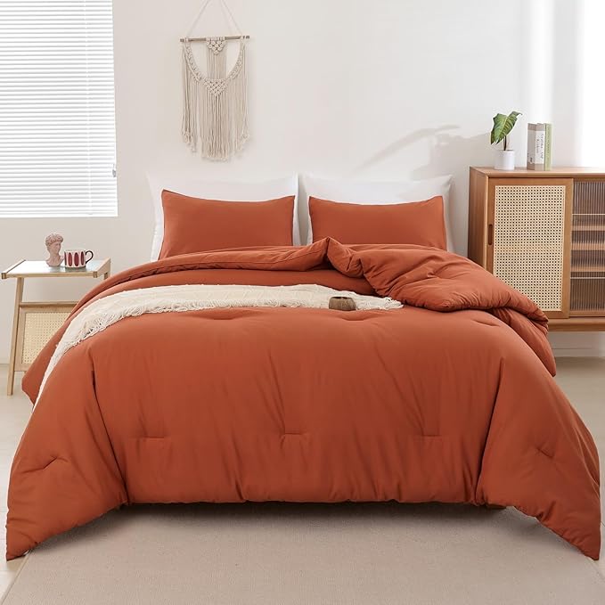 ROSGONIA California King Comforter Set Burnt Orange, All Season Rust Blanket - Image 3
