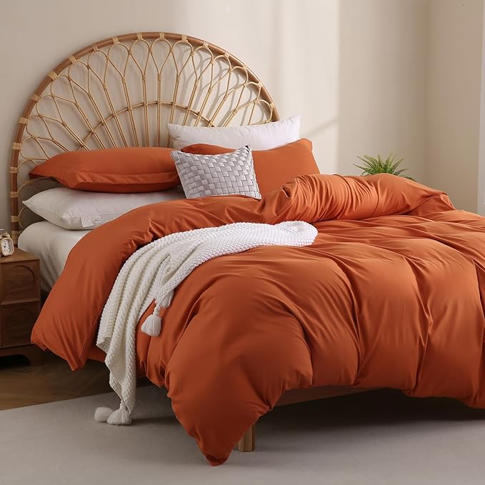 JSD Burnt Orange Duvet Cover Set Full Size, 3 Piece Duvet Cover - Image 6