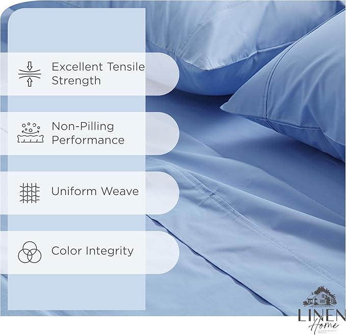 Linen Home 100% Cotton Percale Sheets Full Size, Baby Blue, Deep Pocket - Image 2