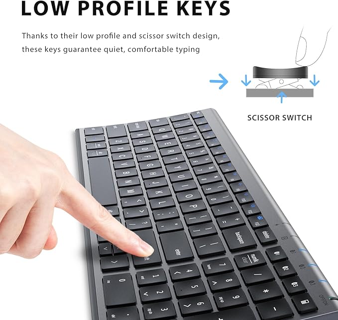 iClever BK10 Bluetooth Keyboard, Universal Bluetooth 5.1 Wireless Keyboard with Number Pad, Ergonomic Design, Multi-Device Compatibility, Stable Connection for Mac, iPad, iPhone, Android, Windows-DeskoryOffice