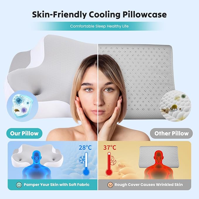 DUMOS Cervical Neck Pillow for Sleeping, Cooling Ergonomic Memory Foam Pillow - Image 3
