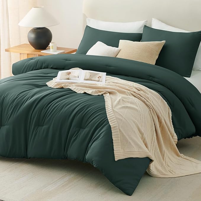 CozyLux Oversized King Comforter Set Forest Green, 3 Pieces 120x98 Solid - Image 9