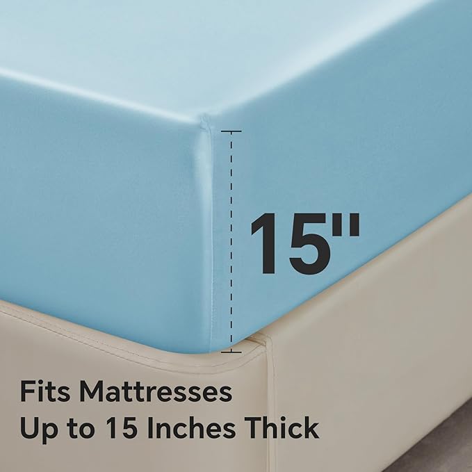 BEDELITE Satin Fitted Sheet and Pillowcases Set, Luxury Soft Similar to Silk - Image 5