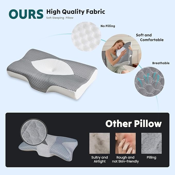 DUMOS Cervical Neck Pillow for Sleeping, Cooling Ergonomic Memory Foam Pillow - Image 2