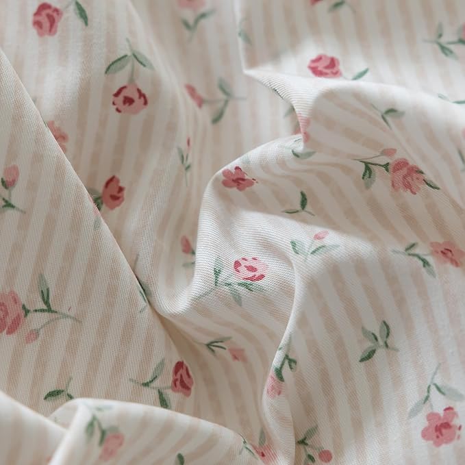 mixinni White Flower Pattern Duvet Cover Full Pink Floral Stripes Duvet Cover - Image 6