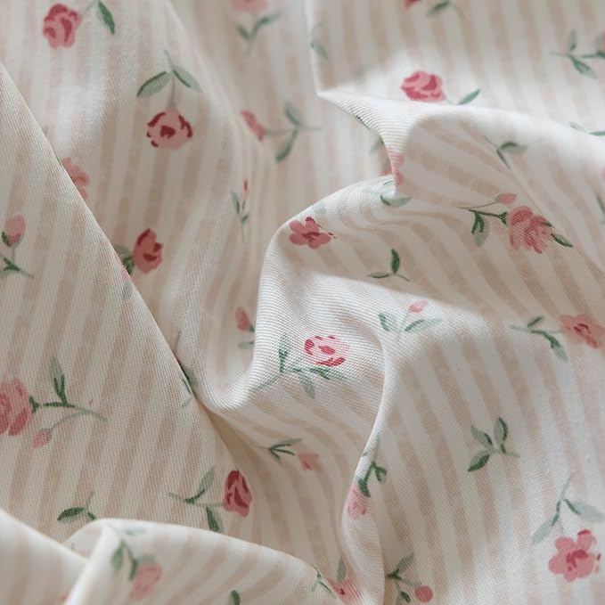 mixinni Soft Aesthetic Floral Print White Duvet Cover Pink Rose Pattern Girls - Image 4