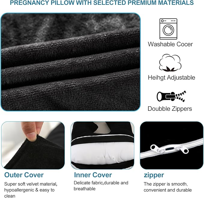 Jcickt Pregnancy Pillow J-Shaped Full Body Pillow, 59 inch - Image 5