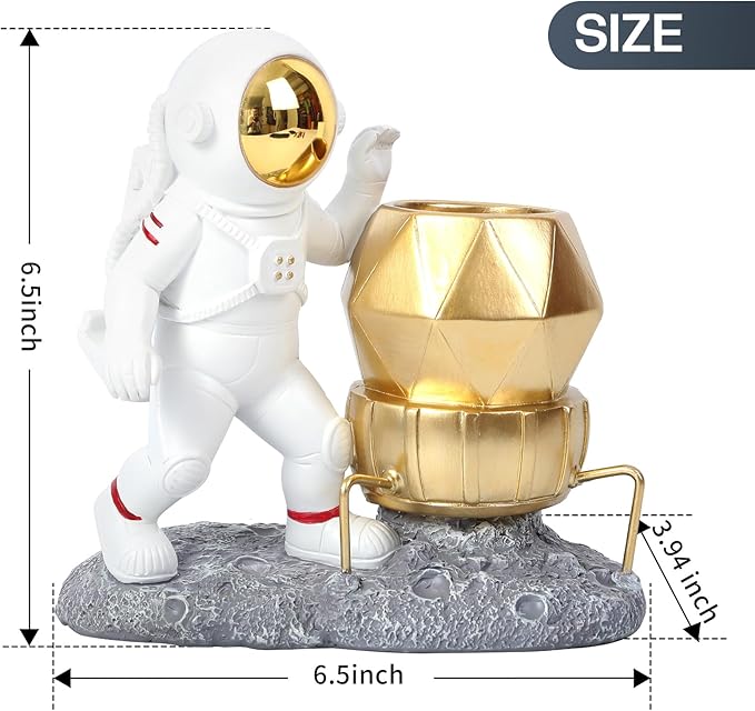 Astronaut Pen Pencil Holder with Phone Stand Resin Spaceman Pencil Holder Desk Pen Holder Organizer Decorative Accessories Suitable Office Classroom Home Creative Gifts for Adults and Kids-DeskoryOffice