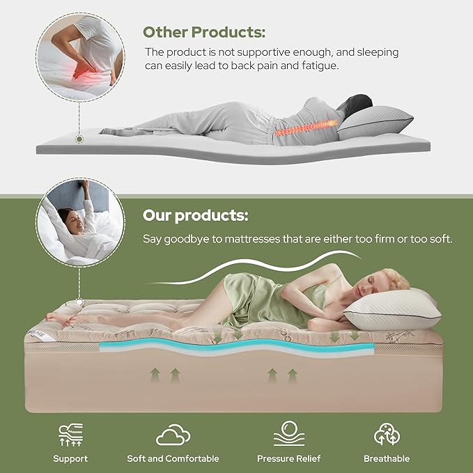 BEDLORE 4 Inch Memory Foam Mattress Topper Twin, 2-in-1 Dual Layer Design - Image 3