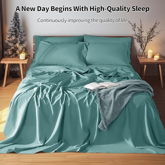 LBRO2M 100% Pure Linen Sheet Set Deep Pocket Up to 16" Bed Sheets Sets - Image 6