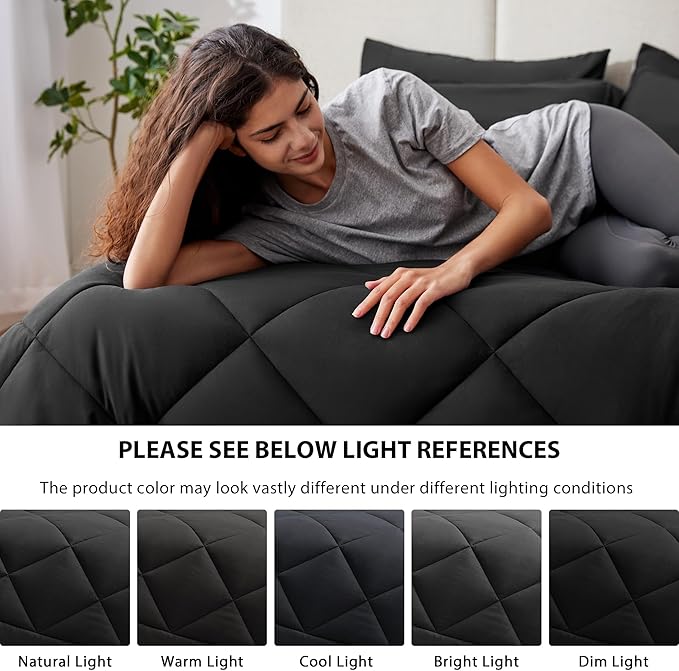 Love's cabin Full Comforter Set Black, 7 Pieces Full Bed in a Bag, All Season - Image 5