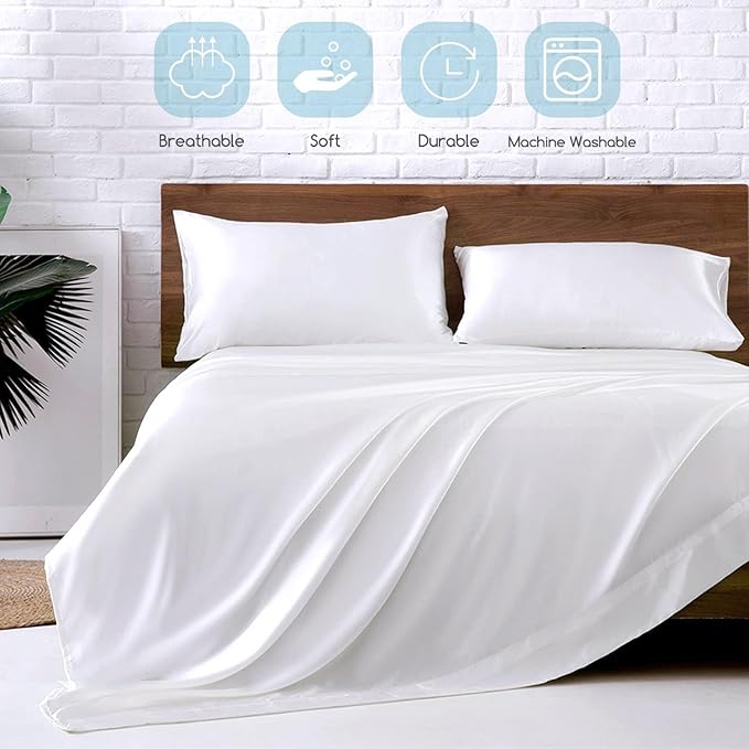 MR&HM Satin Bed Sheets, California King Size Sheets Set - Image 5