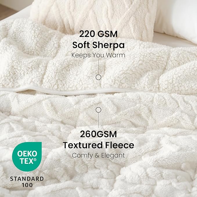 Weighted Blanket for Adults Twin Size 15 lbs, Classy Soft Jacquard Sherpa - Image 3