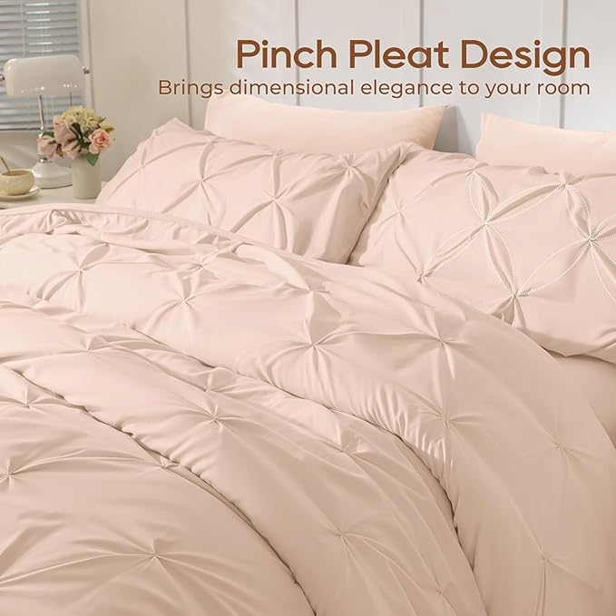 Sasttie California King Comforter Set, 7-Piece Bed in a Bag, Pintuck Bedding - Image 3
