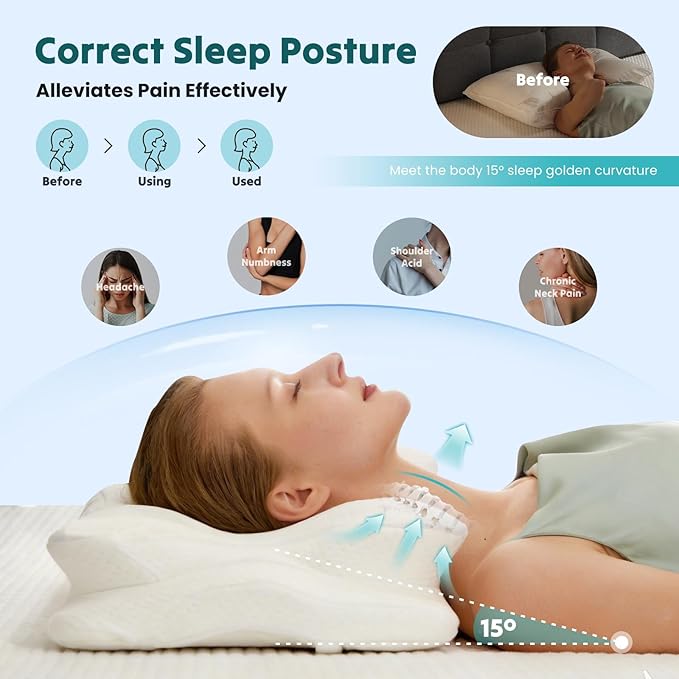 DUMOS Cervical Pillow for Neck and Shoulder, Contour Memory Foam Pillow - Image 6