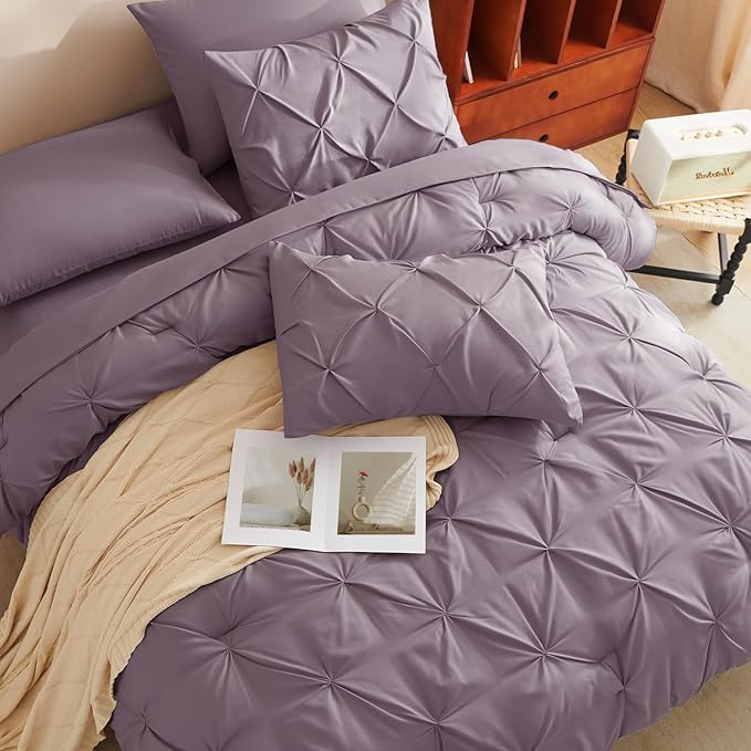 CozyLux King Size Comforter Set Grayish Purple, 7 Pieces Bed in A Bag Purple - Image 4