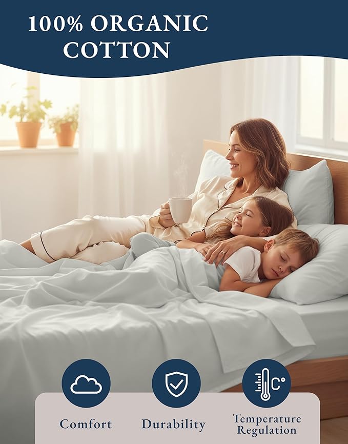 LANE LINEN 100% Organic Cotton Twin XL Sheets Set 3-Piece Pure Percale Soft - Image 6