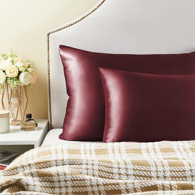 BEDELITE Satin Pillowcase with Zipper 2 Pack, Burgundy Pillow Cases Standard - Image 6