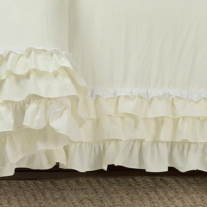 Lush Decor Ella Ruffle Lace Comforter, 2 Piece Set, Twin, Ivory - Cute Comforter - Twin Bedding Set - White Bedding - Coquette Decor - White Lace Trim - Ruffle Trim
